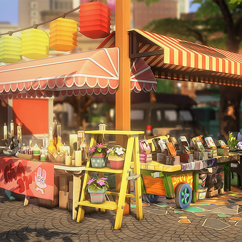 goldenwaves:San Myshuno Farmers Market - a CC light park- 30x30 lot, placed in the spice market- use