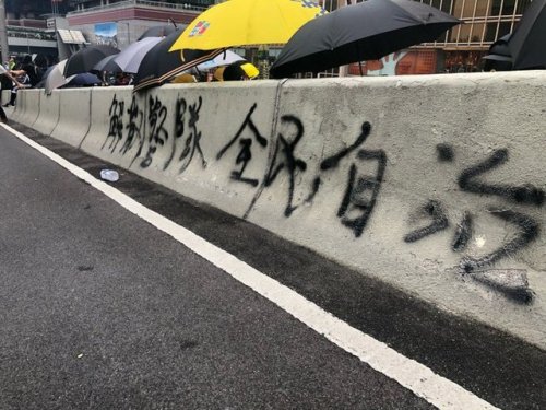 Some of the anarchist and anti-capitalist graffiti seen in Hong Kong during the protests over the pa