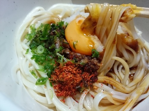 udonangya:  氷見うどんで、おろし醤油うどん。  Grated daikon radish and soy sauce udon with egg. 