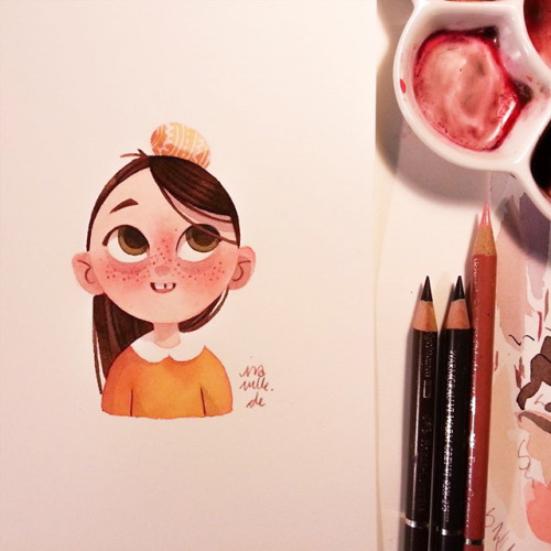 small watercolor portraits with simple shapes and without outlines. 