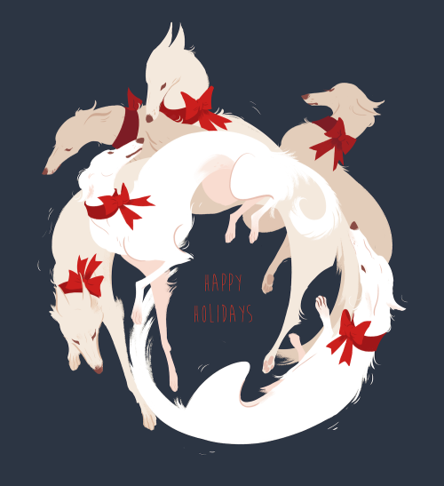 alexasharpe-art:  Six snoots a-snooting! Just a little something for the season- a furry, snow-white borzoi wreath~ 