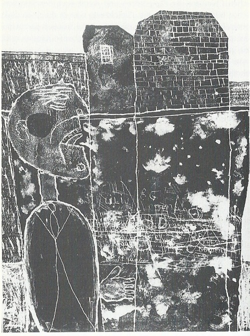 everydaypainters:Jean Dubuffet“Man stuck between walls”Out “les murs’ (nr 3) , 1945-Blac