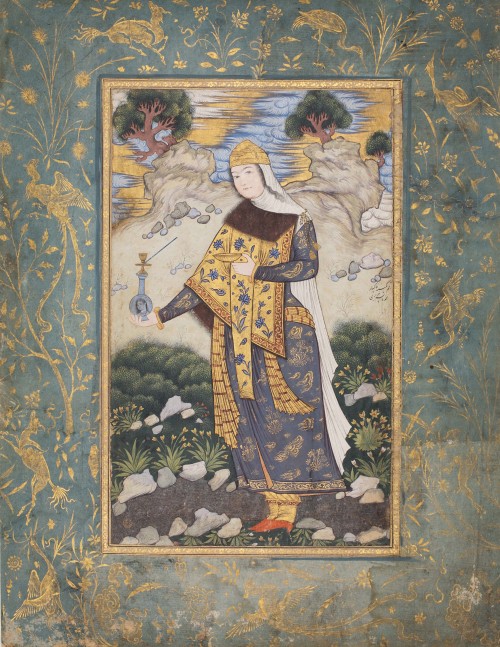 Lady Proffering A Hookah, Muhammad Qasim Tabrizi, 1640s