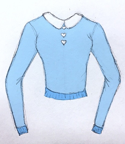 Fashion sketch of Pastel Spring sweater ideas. Style: casual stretch knit, cropped below waist, rela