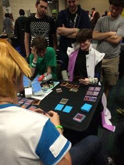 majishanzuvarukiria:  accelll:  Kaiba and Joey cosplayers found dueling; they were in character and even used their decks from the show. It was hilarious.  … I challenged Kaiba to a duel afterwards and mopped the floor with him, tho. :(  Yes!!!!!!!!!!! 
