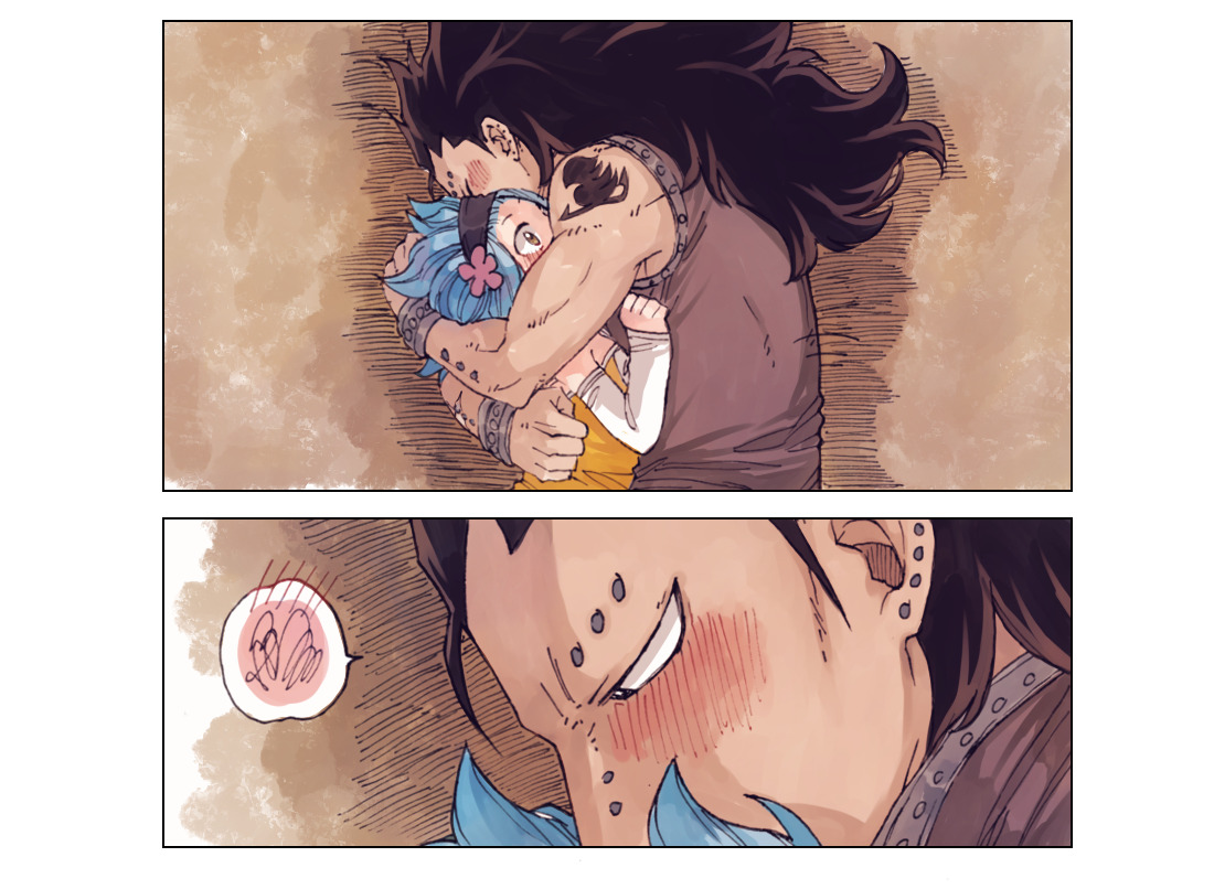 rboz:  gajeel loves to cuddle his smol womanBased on Mashima’s cute chibi Gajevy