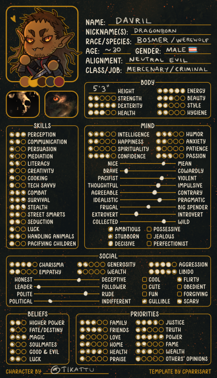 some character building for my dragonborn!his name is davril and he’s a power-hungry bastard w