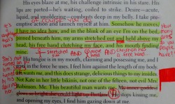 50shadesofredpen:  An interesting question:  Is it still sexual violence, if Ana makes the first move? My answer:  Yes. If you read back over all of the previous posts from this chapter, one thing that might stick out is Ana’s emotionally charged