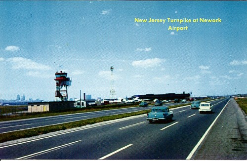 New Jersey Turnpike as it passes adjacent to the Newark Airport A postcard from the Howard Johnson P
