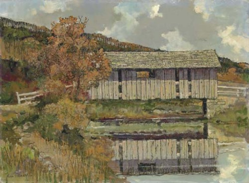 Bright October  -  Eric Sloane American  1905-1985 oil on masonite 14½ x 19½ in. (36.8 x 49.6 cm.)