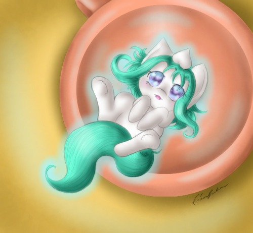 spectralpony:  Contrary to popular belief, ghosties can be very clumsy. *nod nod* Especially when attempting to dive into a cup of coffee that has been emptied. ^///^;; That being said…um… a little help, please?  D'awww! <3