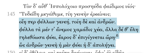 finelythreadedsky:Homer, Iliad VI: why do you ask of my race? like the race of leaves, such is that 