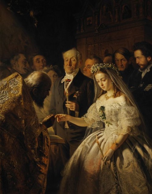 The Unequal Marriage (1862) by Vasili Puskirev (Russia, 1832-1890). 