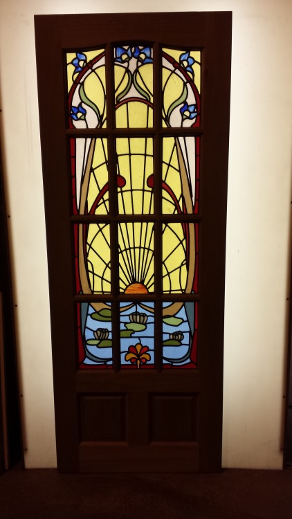 newglassworks:My latest project.  12 panel hardwood door with art nouveau stained glass, a risi