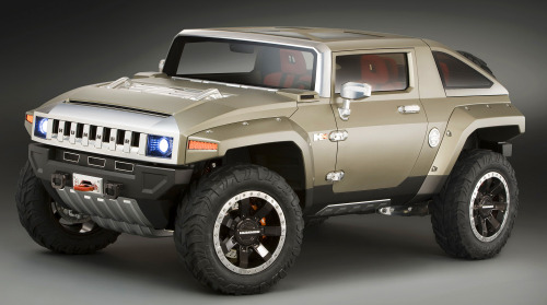 Hummer HX Concept, 2008. A prototype for a Jeep Wrangler-sized hummer powered by a 3.6 litre V6. The