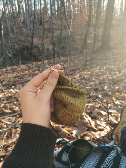 creeepsley:Sock knitting in the forest!