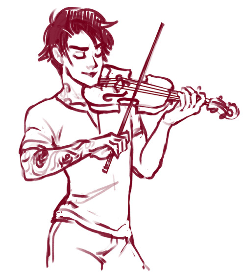 Jack playing violin with his clothes on