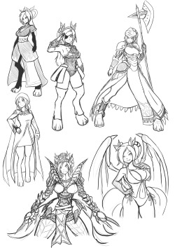 dmxwoops:  sketch page commission for Azezo2000 featuring their character Lilicia, Nathy’s Nathy, and BlurProtoss’ Willow