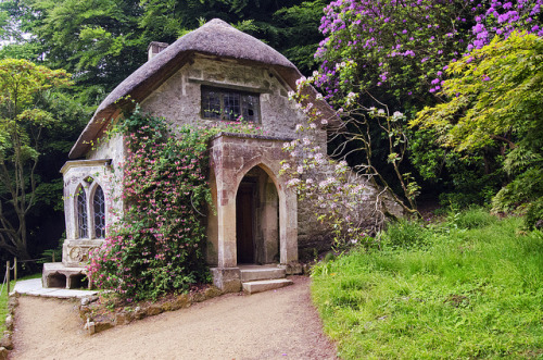 Cottage in the woods at Stourhead Estate Gardens in Wiltshire, England (by Craig).