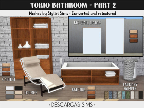 Tokio Bathroom-12 items:▪ Wall Light 01 (3 swatches)▪ Wall Light 02 (3 swatches)▪ Cabinet (3 swatche