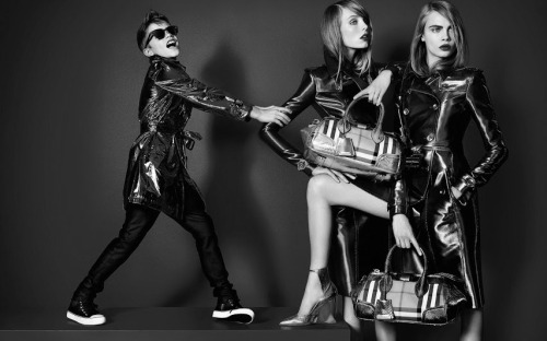 starved-boy:Cara Delevingne and Edie Campbell with Romeo Beckham for Burberry SS ‘13