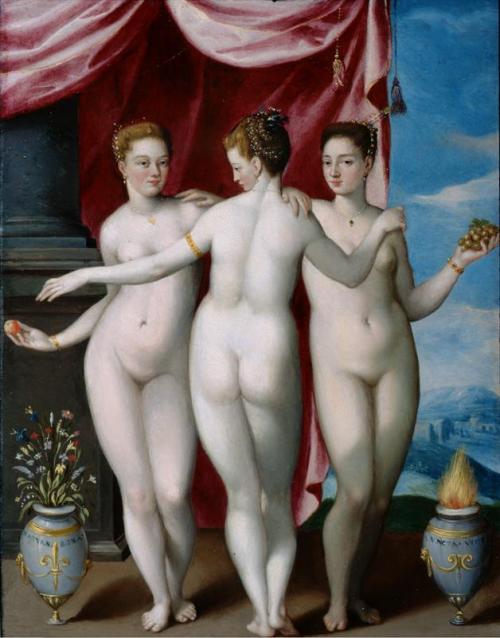 justineportraits:Jacopo Zucchi       The Three Graces     1575-76