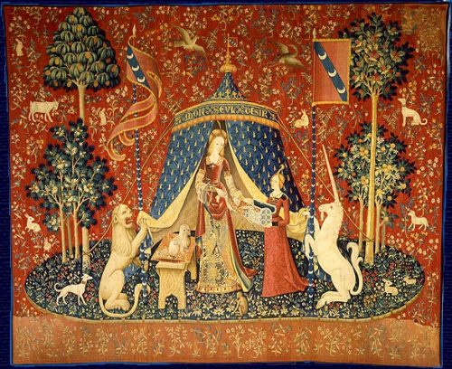 theladyintweed:The Lady and the Unicorn Tapestries, circa 1500, drawn in paris and made in Flanders.