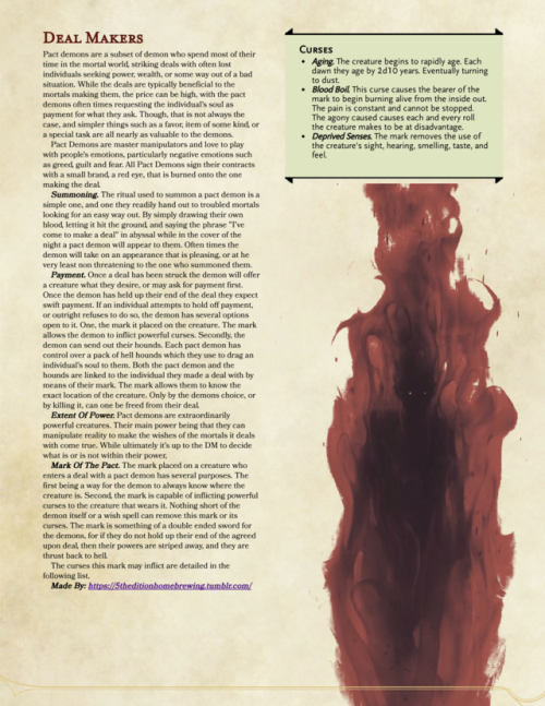 5theditionhomebrewing - Pact demons. Based off of the crossroad...
