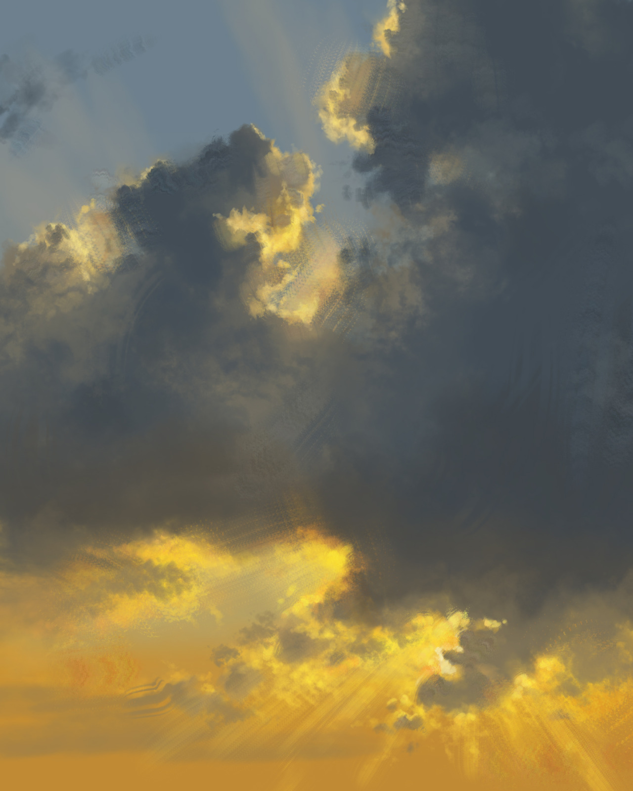 A digital painting of a golden cloudy sky