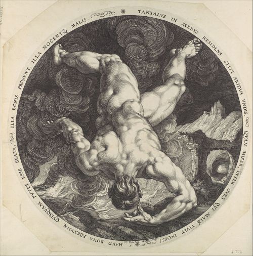 victorianink:The Four Disgracers - Tantalus, Phaeton, Icarus, and Ixion (1588) by Hendrick Goltzius