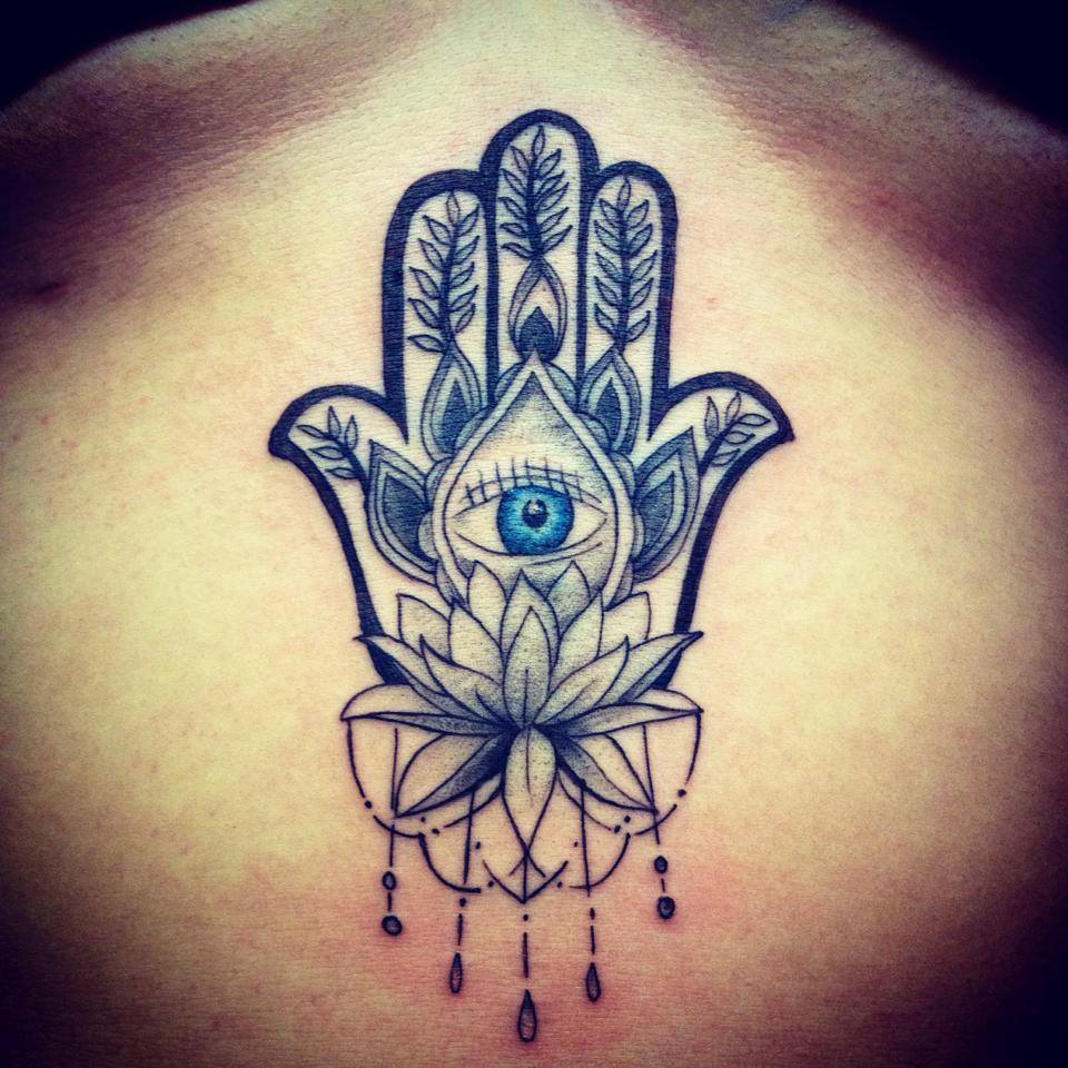 Ascending Lotus Tattoo | Hand of Hamsa done by Rachelle Carroll at...