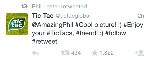 rebeccathebear:sass masters dan and phil literally dragging the tic tac twitter account