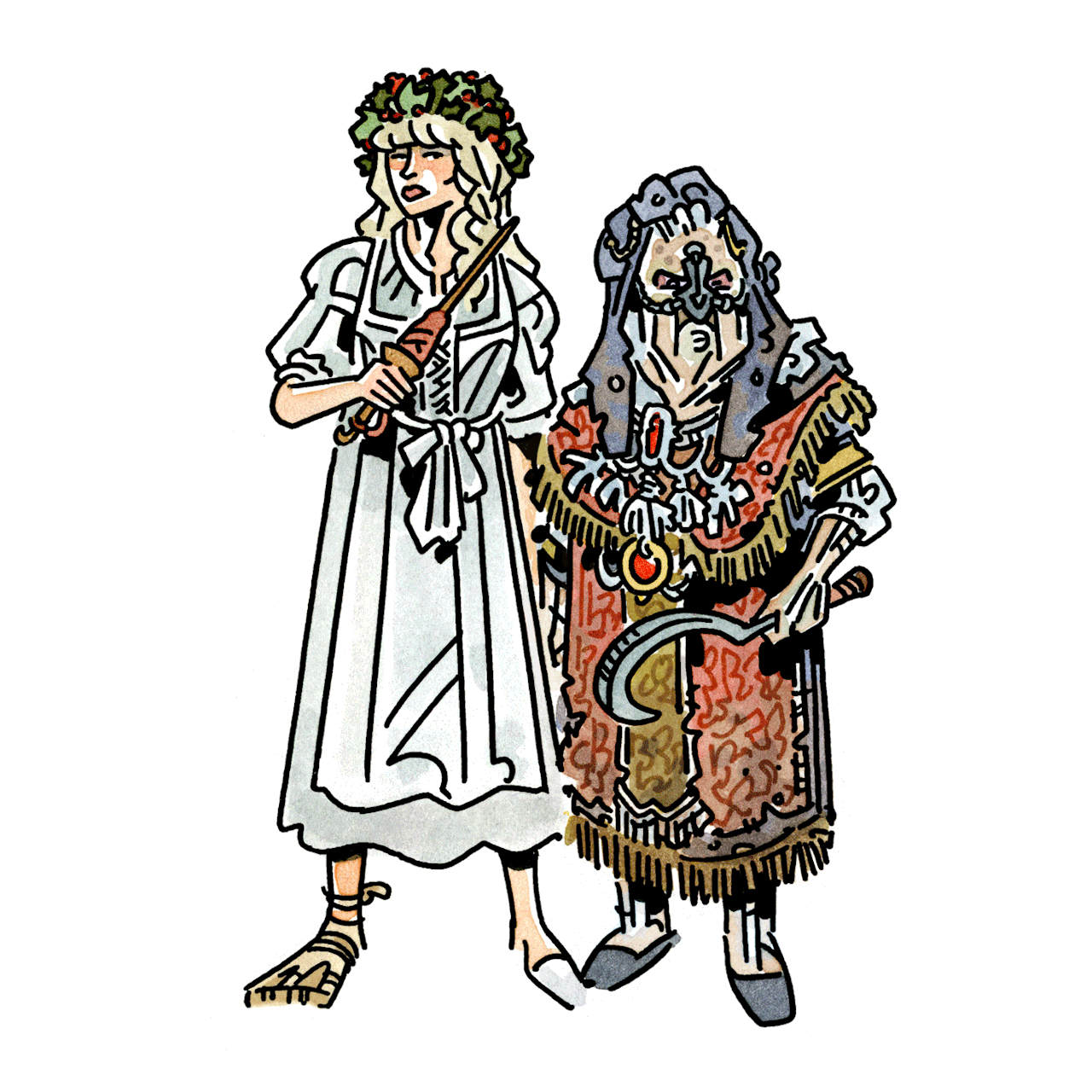 Companions of Christmas 9: Perchta and Holda!
This pair of magical sisters have been in Germany since ancient days; Perchta (left, in both images) in the north, Holda (right in both), the south.
The first spinners, they taught people how to make...