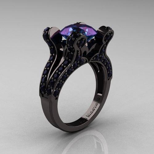 Black diamond wedding ring with pink