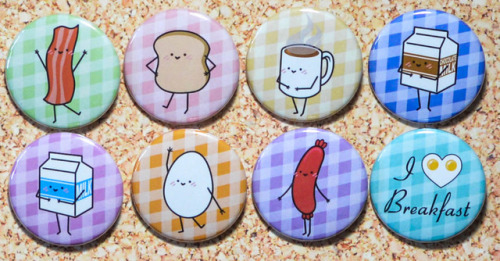 I Love Breakfast pin set! Check it out HERE! The cutest breakfast buttons ;). Brought to you by Gold
