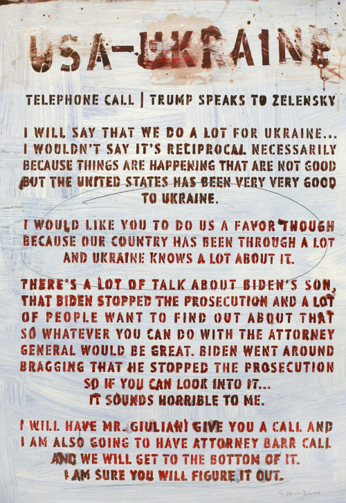 Telephone Call&ndash;Trump to Zelensky; October 2019; 37″ x 25″; acrylic n paper; Wa
