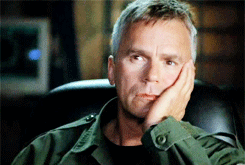  The SG-1 team reacting to their fictional counterparts. (Wormhole X-Treme, S05E12)