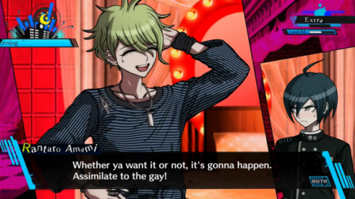 fakedrv3screenshots:Rantaro: Whether ya want it or not, it’s gonna happen. Assimilate to the gay!Sou