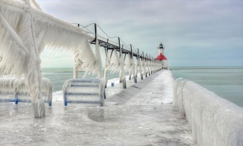 fancyadance: Frozen Lighthouses on Lake Michigan more