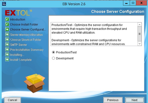 EXTOL Business Integrator 2.6 Test or Production Server Install