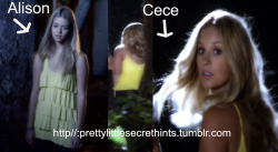 prettylittleliartheories:   prettylittlesecrethints:  We have been getting a lot of emails about how Cece was wearing Alison’s top. We looked into this and it appears that they DIDN’T swap tops. When comparing the above pictures of Alison and Cece