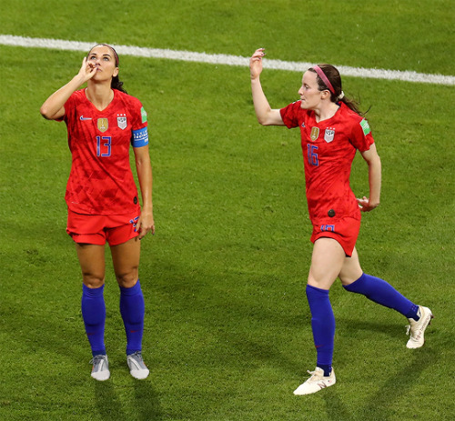 Alex Morgan celebrates her goal with Rose Lavelle during the match vs. England