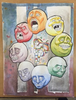 jieb-draws:  art class project   not sure what I was going for, default to floating heads with wacky expressions