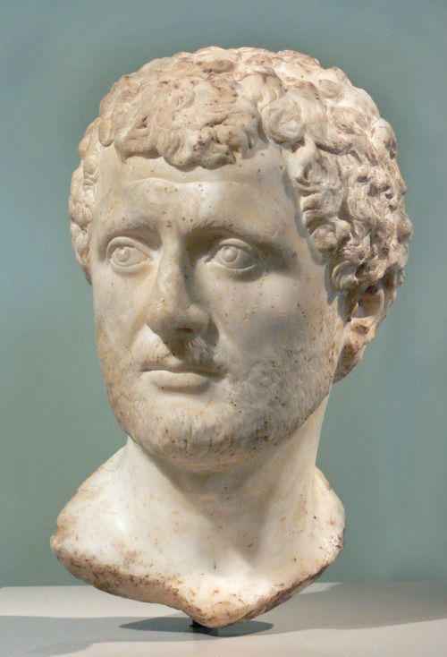 Ancient Roman portrait head of a man.  Artist unknown; ca. 130-145 CE (reign of Hadrian or Antoninus