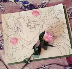 hauntresss:  Drawing Sailor Neptune from the ending song of Sailor Moon Crystal s3 (will color soon) #drawing #sailormoon #sailorneptune #artwork #sketch #roughdraft #cute #flowers #rosepetals #pretty 