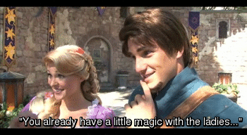 disney-park-junkie:  Flynn Rider tries to teach reporter, Mitch, “The Smolder”.