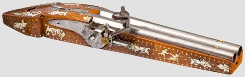 Ornate thumb trigger double barrel wheel-lock pistol, circa 1630.from Hermann-Historica