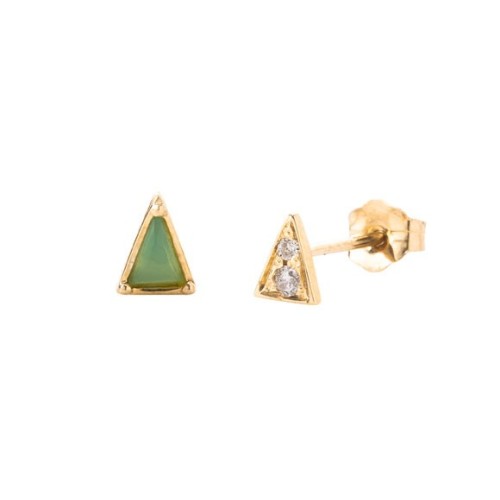 Mismatched Triangle Chrysoprase and Diamond Earrings by Mociun.