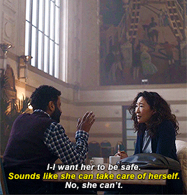 youlooklikearealbabetoday:Eve + defending / worrying about VillanelleKilling Eve – 2x07