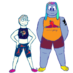 redrockbluerock: Bismuth and Pearl in really tacky outfits  or at least really tacky shirts and crocs  WHO   